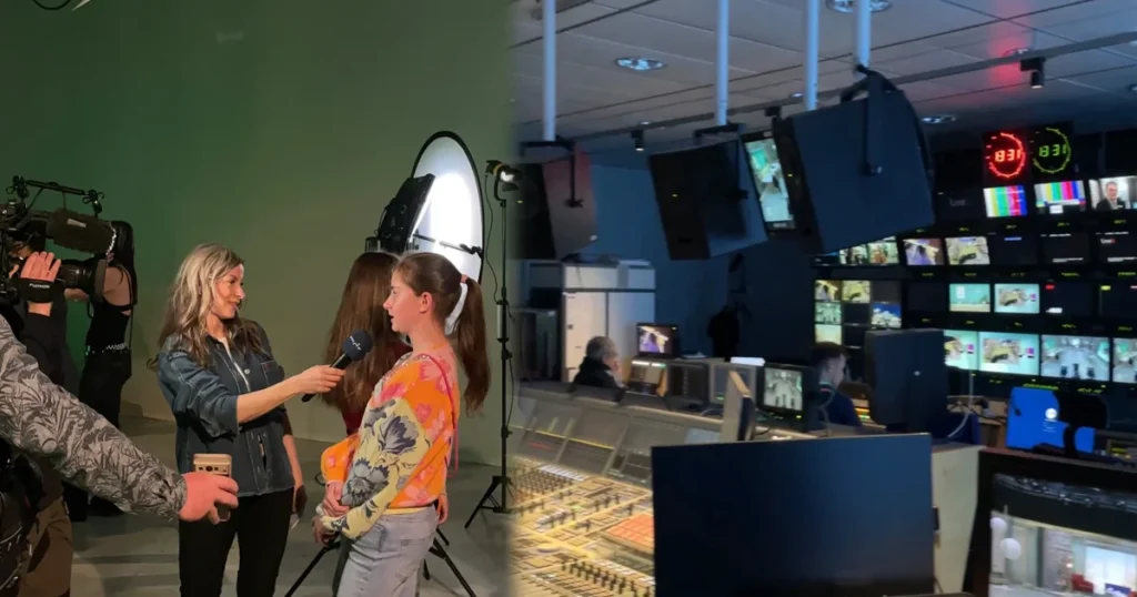 Jenna von Thäne interviewt eine Teilnehmerin beim Girls’Day im MDR-Studio Leipzig; daneben ist die Bildregie zu sehen. Jenna von Thäne interviewt eine Teilnehmerin beim Girls’Day im MDR-Studio Leipzig; daneben ist die Bildregie zu sehen.