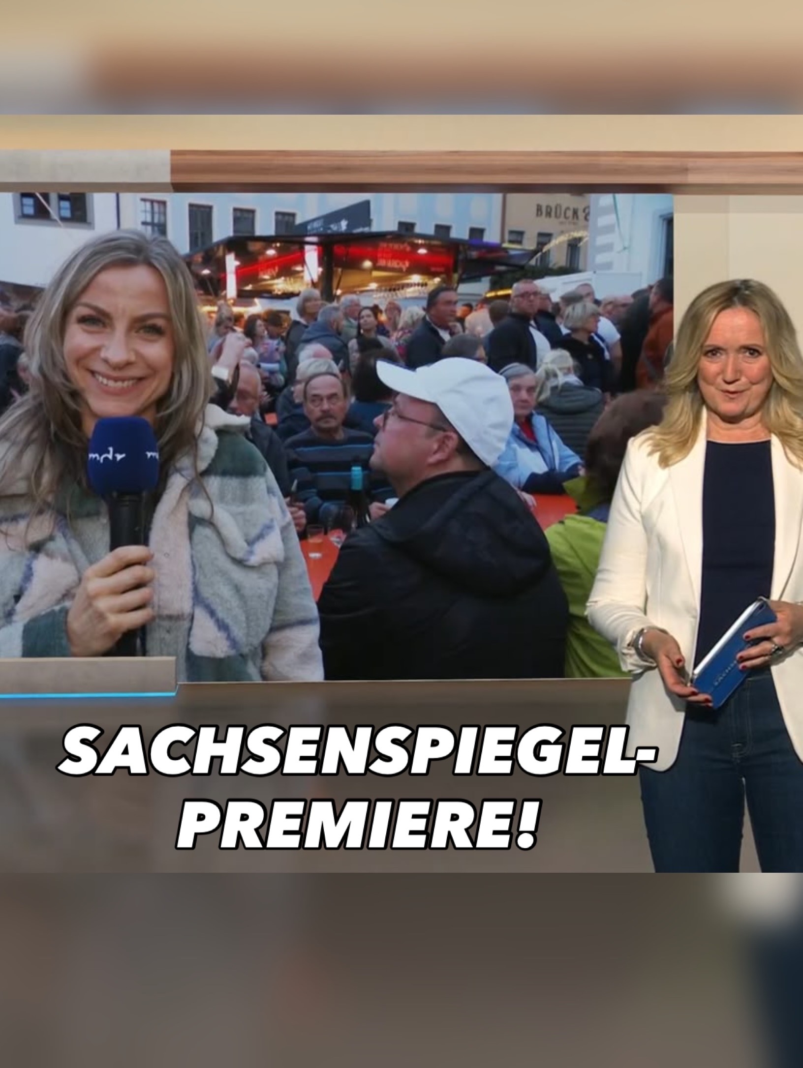 Jenna von Thäne bei ihrer ersten Live-Schalte für den MDR Sachsenspiegel vom Meißner Marktplatz